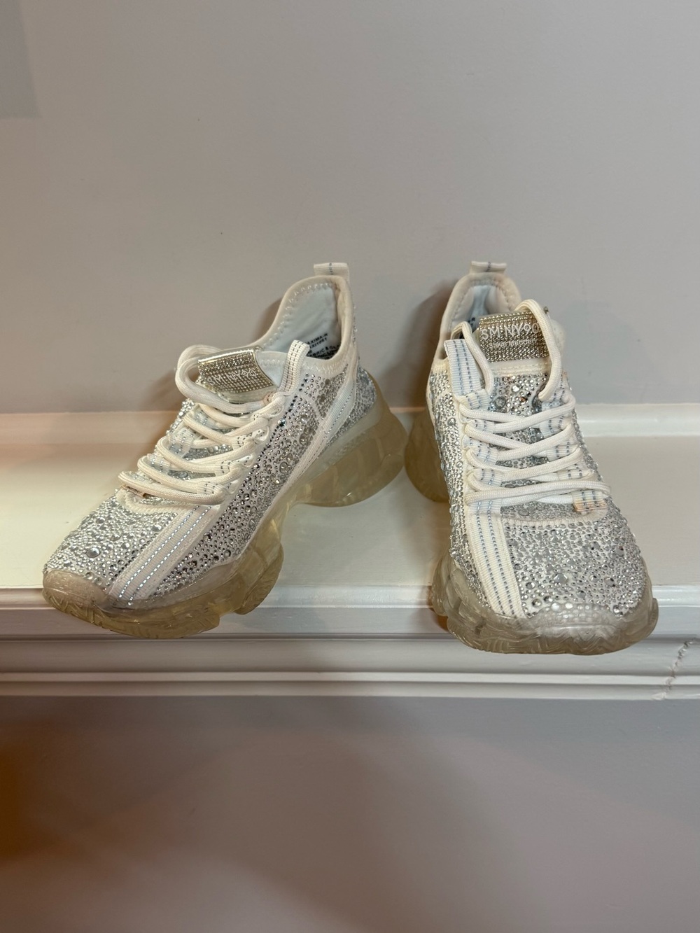 Steve Madden White and Silver rhinestone Maxima sneaker 7.5
